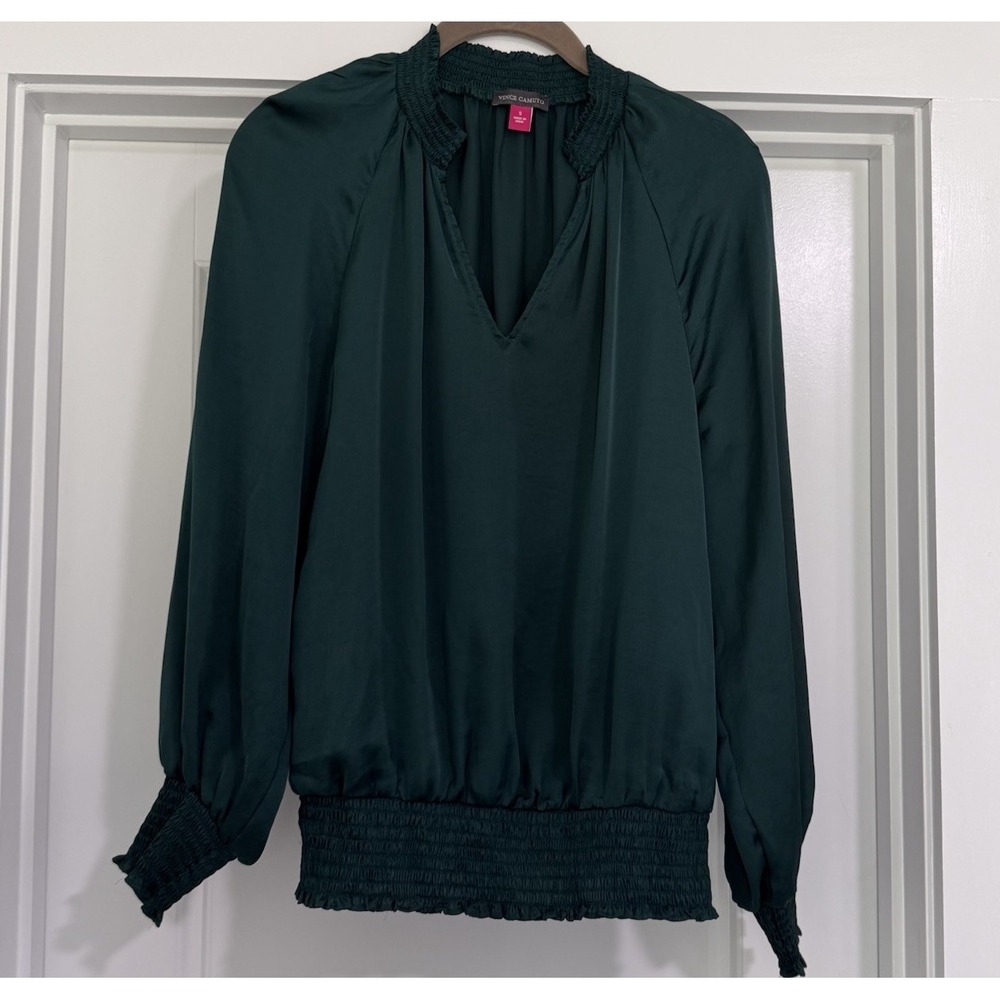 Vince Camuto Women Green Smock Detail Satin Top Size S